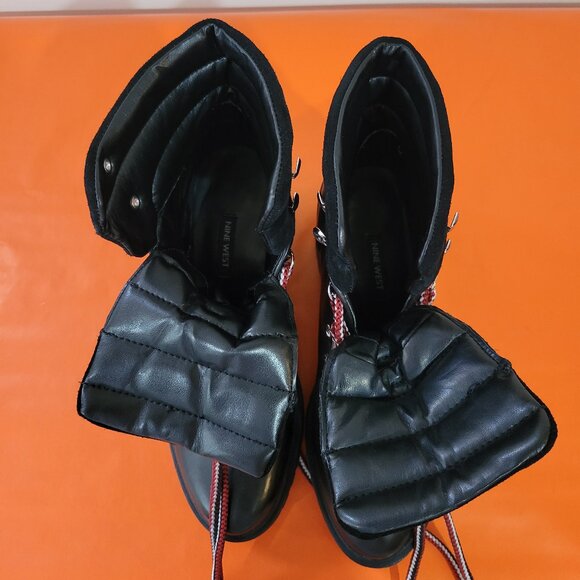 Nine West Black Leather & Suede Heeled Hiking Boot Size 8.5 - Picture 8 of 9